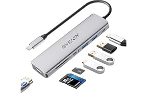 ‎BYEASY BYEASY USB C Hub, 7 in 1 USB C Splitter mit 4K HDMI, SD/TF Kartenleser, 100W Power Delivery, 0.71ft Kabel Ultra Slim USB C Adapter Kompatibel für Laptop und andere Typ C Geräte