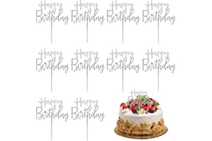 BAVALIN 10 Pezzi Topper per Torta di Compleanno - Toppers per Decorare Una Torta con Glitter in Acrilico per Anniversari Decorazione per Feste, Argento