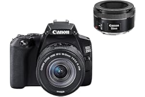 Canon EOS 250D (24, 1 mégapixel, écran à angle variable de 7,7 cm (3"), capteur APS-C, 4K, Full HD, DIGIC 8, WLAN, Bluetooth), noir, avec EF-S 18-55 mm f/4-5.6 IS STM, noir, EF 50 mm f/1.8 STM