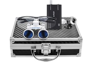 Hot Dental – Loupe binoculaire avec lampe frontale LED, grossissement 3,5x, distance de travail chirurgical 420 mm, avec boîte en aluminium