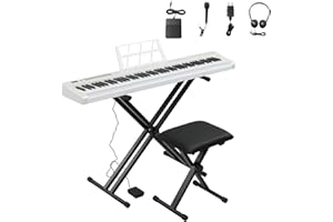 Bonnlo GPP-101 88 Tasten Halb-Gewichtetes Digitalpiano mit Dual-X-Form Ständer, Bluetooth (Audio & MIDI), Kopfhörer, Sustain Pedal und LED-Display, ideal für Anfänger und Fortgeschrittene, Weiß