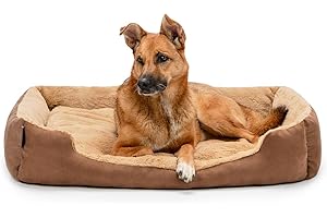 lionto Letto per cani con cuscino reversibile e base antiscivolo, cuscino robusto con ingresso basso per cani e gatti di ogni età, 90x70 cm, cuccia accogliente, marrone/beige