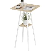 HOMCOM High Square Kitchen Table with Shelf 55x55x95cm Natural and White | Modern High Bar Table for 2 Persons with Metal Fra