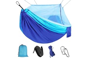 ERUW Hamac avec moustiquaire, Hamac Ultra-léger de Voyage Camping Nylon à Parachute pour Randonnée Pédestre Jardin Voyage Hamacs 110"(L) x 59"(W) (Blue) (Blue/Sky Blue)