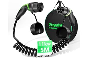 ‎ECOPOINT ECOPOINT Typ 2 Ladekabel Spiral 11kW 5M,E Auto Ladekabel 3 Phasig 16A für EV Elektroautos PHEV mit Tragetasche, Typ 2 auf Typ 2, Mennekes Mode 3 Spiralkabel Kompatibel mit Model 3/S/X/Y i3 ID.3 ID.4