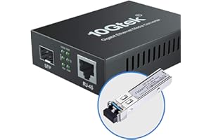 10GTEK Gigabit Ethernet Media Converter with a 1Gb SFP ZX LC Singlemode Module, 10/100/1000M RJ45 to 1000Base-ZX, up to 80km, with a British Power Supply