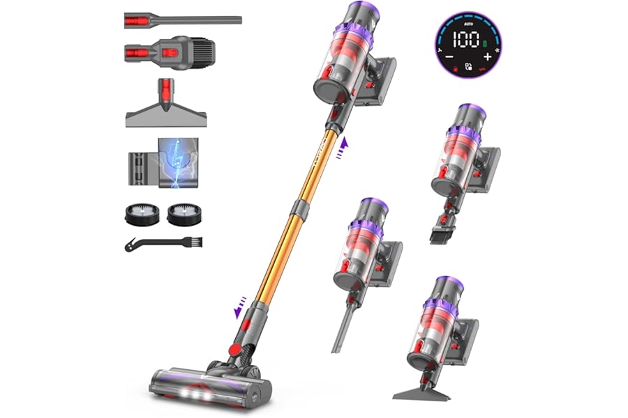 coovy 580W/55000Pa SU7 Wireless Vacuum Cleaner, Powerful Cordless Electric Broom 75 Min Autonomy with LED Touchscreen Anti-Tangle for Carpets Floor and Animal Hair