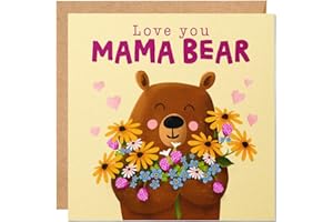 LOVOBIRD Mothers Day Card for Mum from Daughter or Son - Cute Design with Mama Bear - Mum Birthday Cards