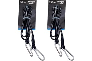 CR SNACKING Bungee Rope with Carabina Hooks - 2 Pack 90cm and 150cm Bungee Cords with Hooks - Heavy Duty Elastic Tie Down Bungee Straps for Bicycle, Motorcycle, Car, Caravan, RVs Trunks Luggage Racks, Camping