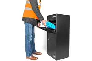Smart Parcel Box - Buzón grande de acero negro con acceso delantero y trasero