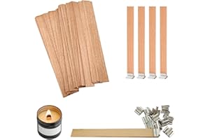 BINQILIN 20 Pièces Meche Bougie Bois avec 20 Bases en Métal 13 × 130mm Mèches pour Bois Trimmable pour Fabrication de Bougies