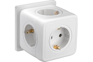 SUOMA 5-in-1 Cubo Enchufe, Power Cube Enchufe Multiple 3680W, 5 Port Cubo Enchufes Múltiples Pared, Ladron Enchufes Compatible con Phone, Hogar, Cocina, Oficina, Blanco