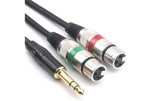 SiYear 6.35mm (1/4 pouces) prise mâle TRS vers double microphone femelle XLR adaptateur de convertisseur audio asymétrique stéréo Y Splitte câble cordon （1.5 mètres)