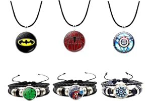 WKXINXUAN PIIMNT Ensemble De Collier Avengers, 6 Pièces Super Heros Ensemble De Bijoux, Collier Pendentif Marvel Collier Spider Collier Capitaine AméRique Bracelet Hulk Bracelet Enfant Anniversaire Cadeau