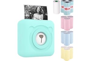Bisofice Peripage Fotodrucker, tragbar, für Smartphone, kabellose BT-Verbindung, 9 Rollen Thermopapier, Farbe + 3 Rollen selbstklebendes Papier, 57 x 30 mm, Minzgrün