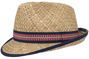 LIPODO Trilby in Paglia Cappello per Bambini Larino - Cappello da Sole - Prodotto in Italia - Trilby 49-55 cm - Cappello da Spiaggia con Fascia in Gros-Grain Colorata
