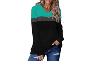 KISSMODA Womens Sweatshirts Long Sleeve V Neck Pullover Casual Loose Trendy Tunic Tops Fall Jumpers Shirts