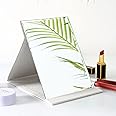 yomith Folding Tabletop Mirror, Portable Folding PU Leather Makeup Mirror, Free Standing Vanity Desktop Mirror, for Office Desk, Vanity Table, Travel, Camping (White 1 PCS)