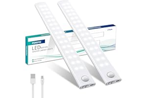 Forepin Lampe de Placard, Lot de 2 Eclairage Led Rechargeable Interieur Placard 3000mAh, Lampes 60 LED Sans Fil Dimmable Lampe Led Detecteur Mouvement, Lumière Led pour Escalier Placard Armoires