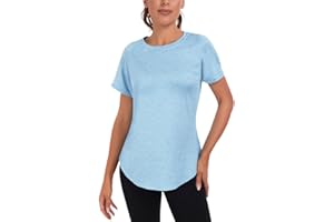 Jlowesun Women's Gym Shirts, Short Sleeve Lightweight Moisture Wicking Quick Dry Back Mesh Loose Fit Sports Tops for Ladies