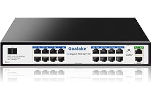 Goalake Switch PoE 19 Ports Gigabit 10/100/1000Mbps, 16 Gigabit PoE+@240W, IEEE 802.3af/at, Plug et Play, VLAN, Ideal for IP Surveillance and Access Point, Position Bureau, Mur ou Rackable