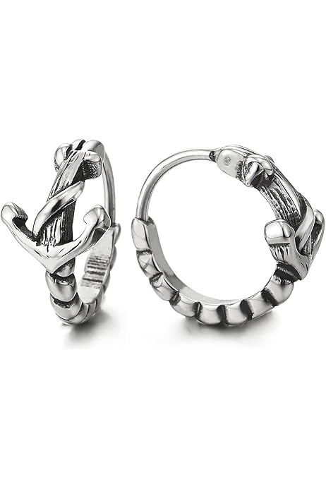 Orecchini A Cerchio Marino Acciaio Inossidabile - Design Ancora E Nodo, Per Uomo E Donna - Foto 3