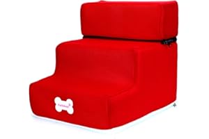JIASHEMENG Escalier Pour Animaux De Compagnie, Escaliers Pour Animaux De Compagnie En 3 étapes, Petits Chats Pour Chiens, De Compagnie 3 étapes, Rampe Antidérapante Amovible, Escalade De Lit Amovible rouge