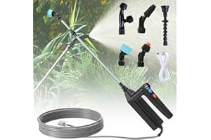JOAASU Battery Powered Sprayer, 5M Hose, 7.4V Electric Garden Sprayer, Portable Electric Sprayers, Garden Sprayers with 4 Nozzles, 3 Adjustable Spraying Force & Battery Indicator for Yard, Lawn