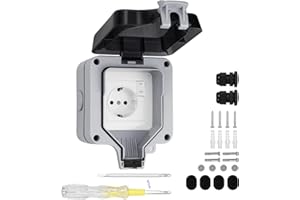 SHYOSUCCE Enchufe de Exterior, Toma de Corriente Exterior IP66 con Interruptor, Conector de Cable y Tapa Abatible, Enchufes Estancos para Cocina, Baño, Garaje, Piscina y Jardín, Negro, gris