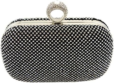 Yingzu Ladies Clutch Purse Ring Evening Party Handbag Rhinestone Clutch (black)