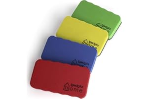 iGadgitz Home U6902 - Effaceur Tableau Blanc Magnetique Mousse EVA et Feutre (lot de 4) Nettoie Crayons et Marqueurs à chiffon sec - Couleurs: Vert, Jaune, Rouge, Bleu