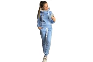 Yutdeng Tuta da Ginnastica Donna Felpe con Cappuccio e Pantaloni 2 Pezzi Invernale Caldo Pullover Tops Lunghi Pigiama Set Casual Jogging Tuta per Tempo Libero Termico Completi Sportivi