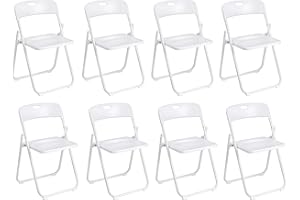 Baroni Home Chaise pliante avec structure en acier et PVC, assise peu encombrante avec pieds et poignée, pour voyage, cuisine, salon, chambre à coucher, 74 x 43 x 49 cm, blanc