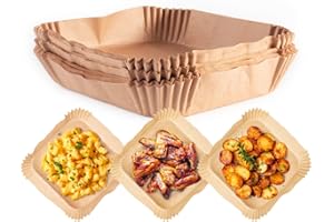 RACHS KOCHWERK Backpapier für Heißluftfritteuse 2-5 Liter | Backpapierschale antihaftbeschichtet & ölbeständig | Airfryer Backpapier – flexible Form | 50 Stück – 16 x 16 x 4,5 cm