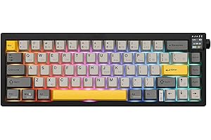 MechLands AK650 65% guarnizione tastiera meccanica, 3 modalità tastiera da gioco wireless con schermo TFT da 0,85" e pulsante, batteria da 5000 mAh, tastiera hot-swappable con piastra flessibile e PCB