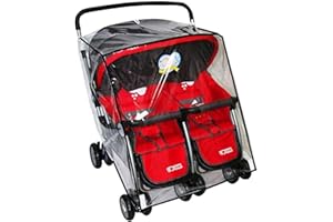 YJZQ Housse de pluie universelle imperméable Double Housse de Capuche PVC Protection de siège jumaux pour Landau Bébé Habillage Poussette avant/arrière/côté Couverture à 360 ° (Transparent3)