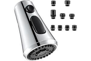 HPWVKVDB Kitchen Tap Spray Head Attachment Replacement, 3 Function Pull Out Kitchen Sink Taps Spout Aerator with 9 Adapters Accessories, Faucet Attachment Spray Head, Chrome, G1/2