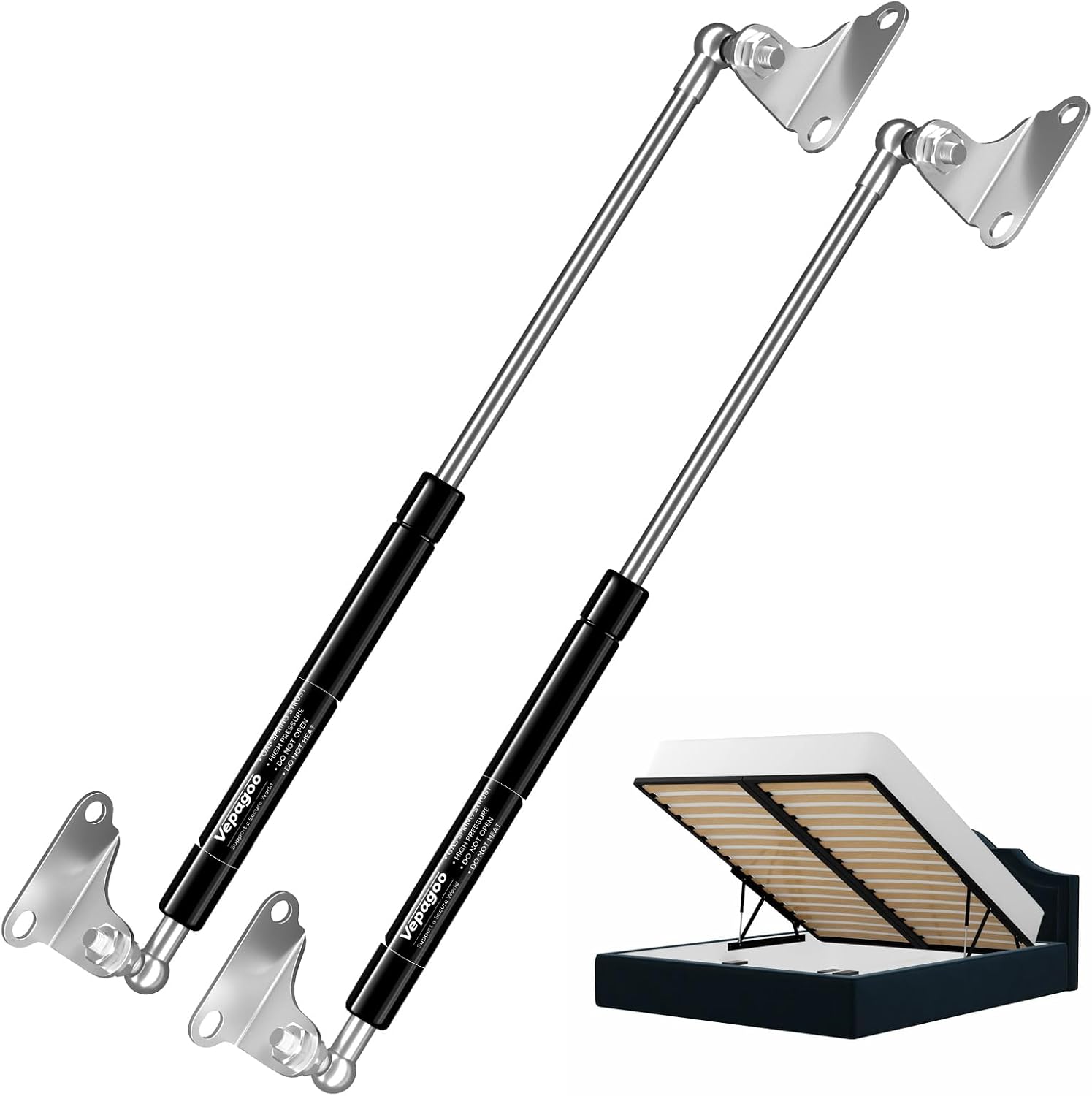 Vepagoo 500MM 300N/67lb Gas Struts Universal adjustable 20inch Lift Support Springs with Mounting Kit for Ottoman Bed, Heavy lid, Floor Hatch Door, and Other Custom Heavy Duty Project, 2PCS