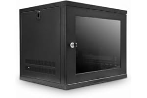 LMS Data Server Rack Data Cabinet - 9U 550mm Deep Wall Mounted 19 Inch Black Storage Rack for Home, Office, Server Room Computer Equipment with Glass Door, Removable Side Panels, Front Lockable Door