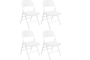 Nyxi 4 X Folding Chairs with Padded Paris Faux Leather Seats, Metal Frame, Foldable Chair Home Office Dinning, Multi-Purpose Indoor & Outdoor (White Leather PVC, 4 X Chairs)