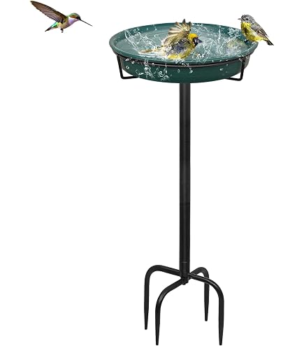 Vogeltränke Stehend Gusseisen 77 Cm - Bemaltes Vogelbad & Futterschale Für Gartenvögel