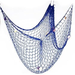 Decorativa Red de Pesca Náutica con Conchas Pared (2x1,5m) Colgante Navegación Beach Medianera de Decoración de Casa Fiesta Luau Partido Color Azul