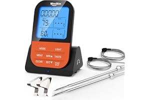 MIXCMAX Fleischthermometer Kabellos, Grillthermometer Funk Digital Bratenthermometer BBQ Grill Zubehör mit Timer LCD Display 2 Sonde Kerntemperatur Steak Thermometer
