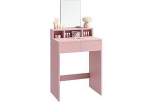 VASAGLE KAILYN Collection - Dressing Table with Large Mirror, Vanity Table with 2 Drawers and 3 Compartments, Makeup Table, Modern, Jelly Pink RDT103R01