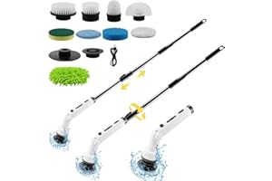 RHHGHY Electric Spin Scrubber Cleaning Brush Kit, with 180° Bathroom Shower Cleaning Brush, with Long Handle/9 Replaceable Brush Heads, Display, Power Scrubber Cordless, for Floor, Bathroom, Kitchen