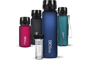 ‎720°DGREE 720°DGREE Trinkflasche “uberBottle“ 350ml, 500ml, 650ml, 1l softTouch +Früchtebehälter - Auslaufsicher, BPA-Frei - Schmale Wasserflasche für Kinder, Schule, Sport, Fahrrad, Gym, Fitness, Outdoor