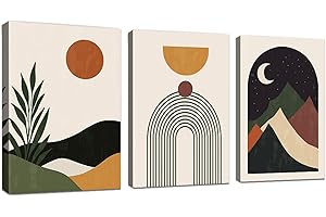 WENGTIAO 3 Pièces Boho Abstraite Géométrique Tableau Decoration Murale Encadré Toile Peinture Minimaliste Colorée Decoration Murale Salon Maison Deco Chambre Prête à Accrocher 30x40cmx3