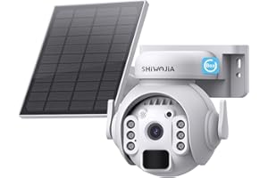 SHIWOJIA Bezprzewodowa kamera zewnętrzna 2K Solarna, 360° PTZ WiFi CCTV, wykrywanie ruchu PIR i alarm, kolorowy noktowizor, 2-drożny dźwięk, wodoodporność IP66, SD/Cloud