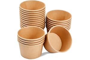 heavenlife 50 Pezzi Contenitore per Zuppa da Asporto, Ciotola di Carta Kraft, Coppette per Gelato Carta, Bicchieri di Cartone Kraft per Zuppa Insalata Sandwich (230ml)