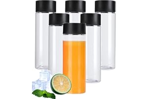 BLMHTWO 6 bottiglie di plastica per succhi di frutta, 300 ml, riutilizzabili e vuote, con coperchio a chiusura ermetica, bottiglia trasparente per frullati in PET per latte, succo di frutta, verdura,